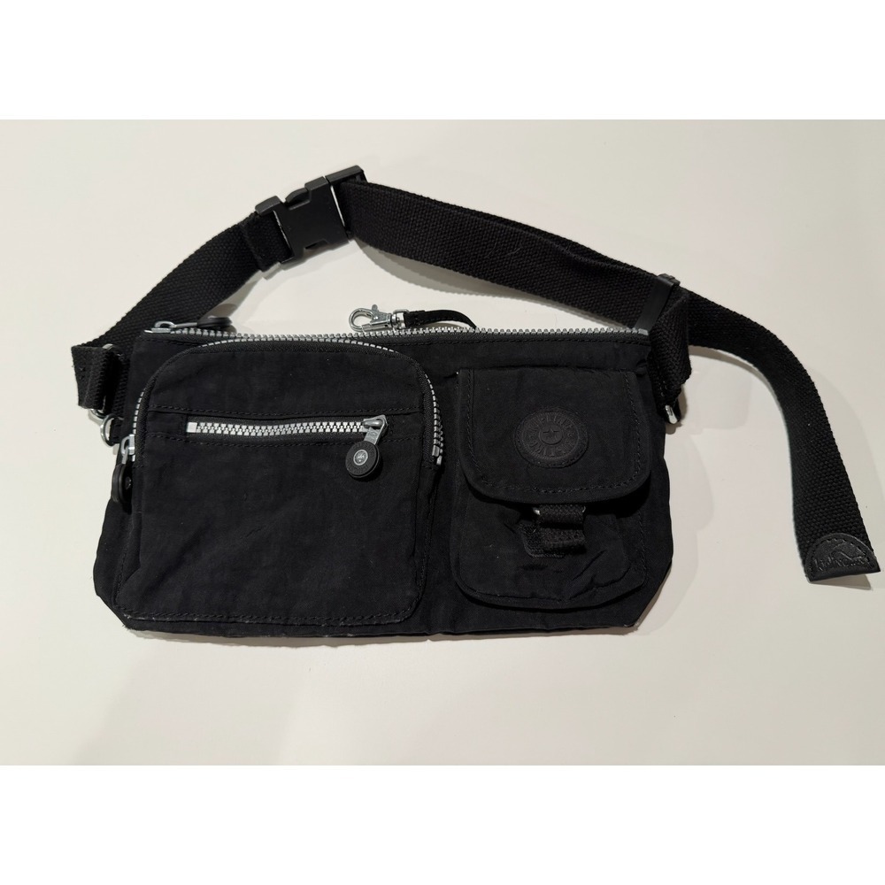 Kipling Black Nylon Fanny Pack Waist Bag Multi-Pocket Travel Belt Bag Adjustable